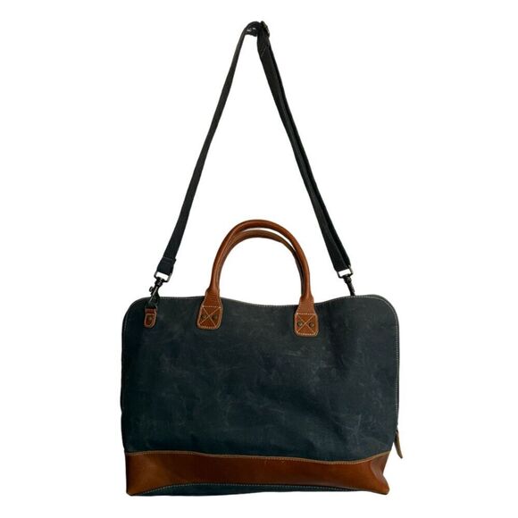 Canvas and Leather Large Rustic Distressed Style Charcoal Gray Tote - Picture 2 of 9